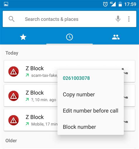 Steps for how to block a number on Android