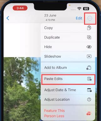 Steps for how to copy and paste edits on iPhone