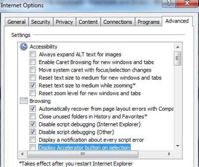Steps to Disable Accelerator Button in IE