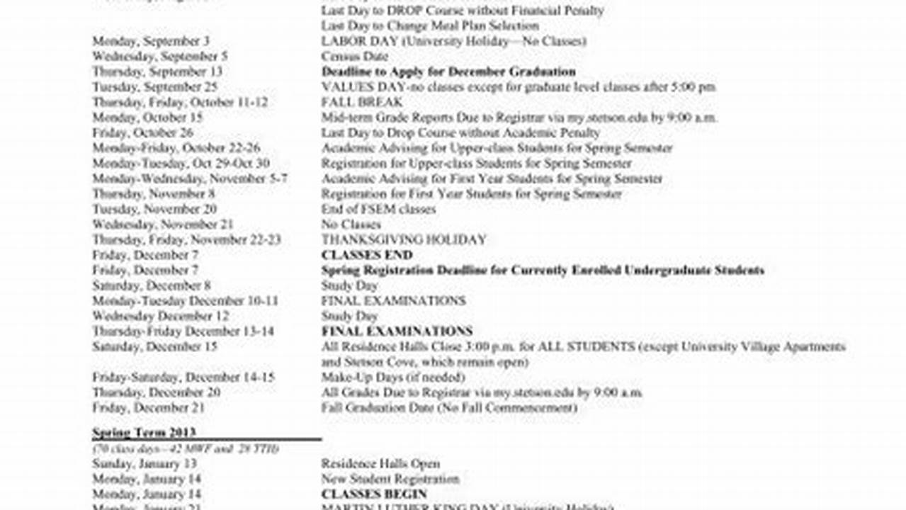 Stetson University Calendar Spring 2024