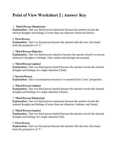 Stevengood: Point Of View Worksheet 2