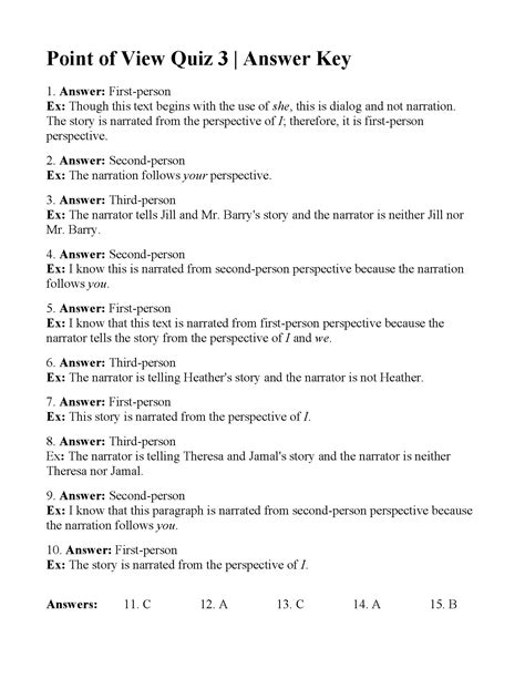 Stevengood: Point Of View Worksheet 3 Answer Key