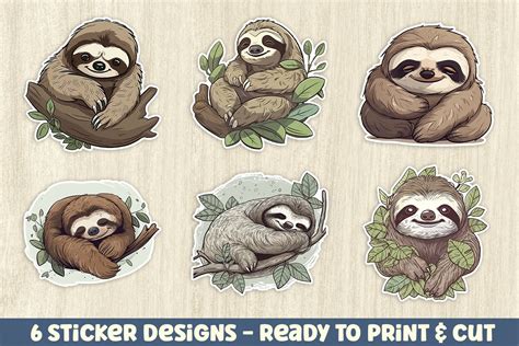 Download Stickers Cute Sloth Characters Commercial Use For Crafts