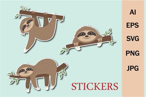 Download Stickers Cute Sloth Characters Files DXF Files