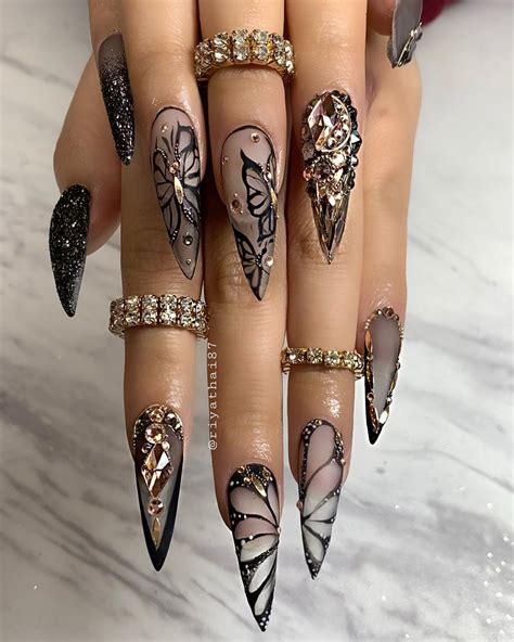 Butterfly stiletto Crazy nails, Grow long nails, Acrylic nail art