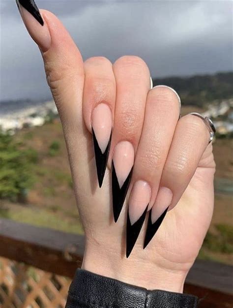 Black french tip stiletto nails New Expression Nails