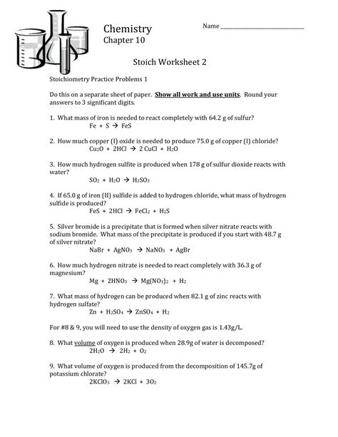 Stoichiometry Problems Chem Worksheet 12 2