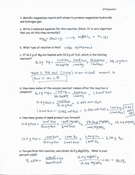 Stoichiometry Practice Problems Worksheet Answers