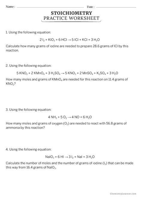 Stoichiometry Review Worksheet