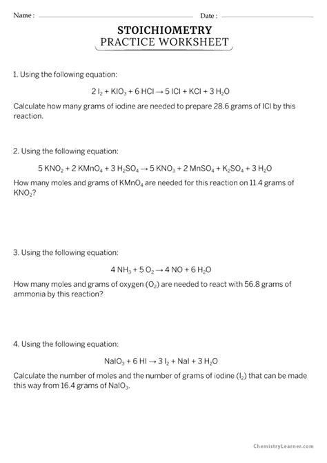 Stoichiometry Worksheet 1 – Free Printable Practice Sheets Pdf ...