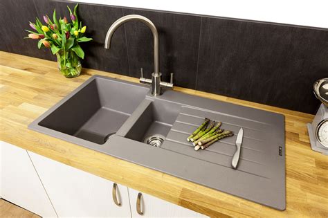 24" Polished Granite Farmhouse Sink with Chiseled Apron Black Stone Farmhouse Sinks