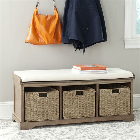 SENTERN Entryway Storage Bench with 3 Removable Baskets and Cushion