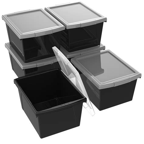Homz 32 Gallon Durable Molded Plastic Storage Bin with Lid, Black/Gray