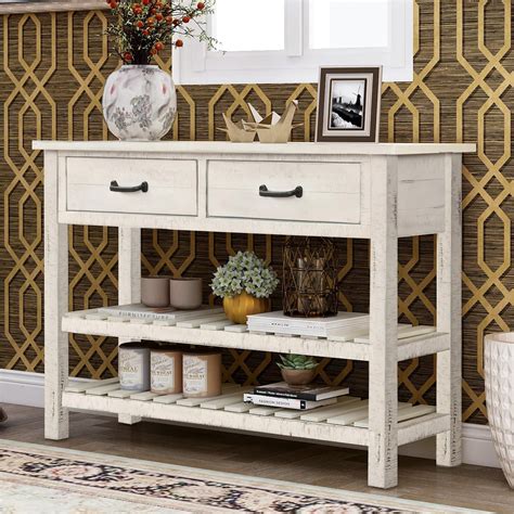 JUMPER 45" Console Table Retro Solid Wood Storage Console Table for Entryway with Bottom Shelf