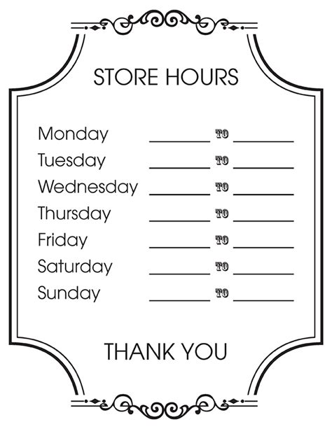 Store Hours Sign Template Free