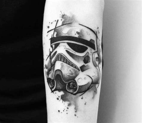 Stormtrooper tattoo on the left upper arm.