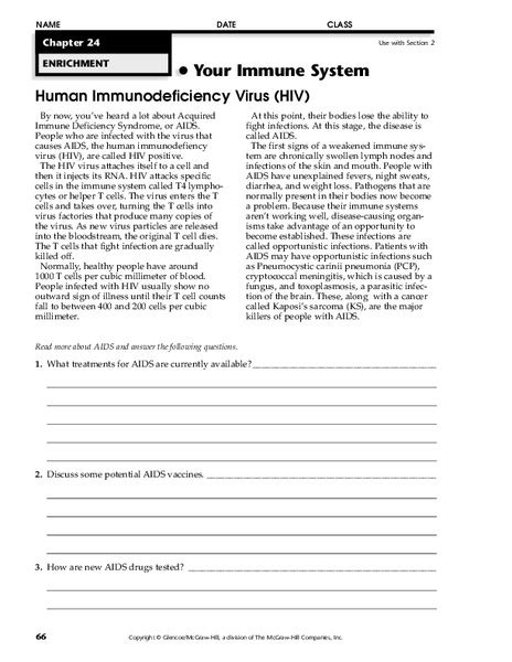 Story Of The Immune System Worksheet Answers