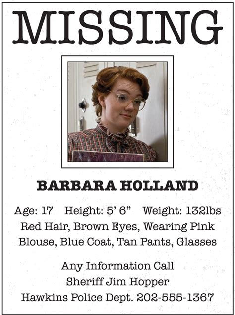 Stranger Things Barb Missing Poster Printable