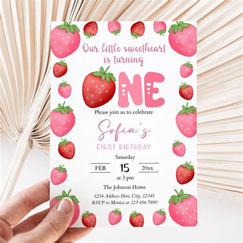 Strawberry Birthday Invitation Template