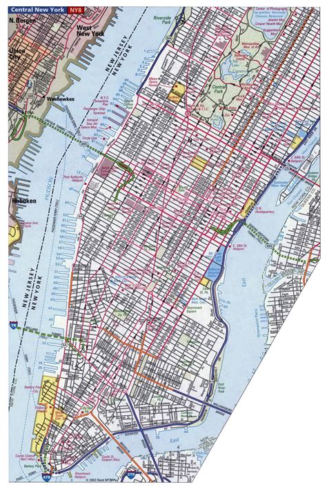 Detailed road map of Manhattan with street names. Manhattan detailed