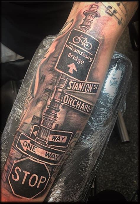 30 Street Sign Tattoo Ideas For Men Navigational Designs