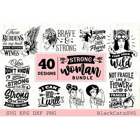 Download Strong Woman Bundle 40 Designs Files Free PSD Mockups