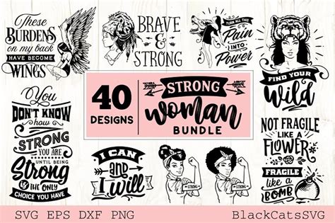 Download Strong Woman Bundle 40 Designs Silhouette DXF Files