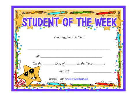 Recognition Certificate Student of the Week