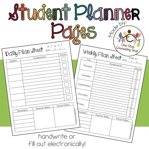 Student Planner Pages Printable Free