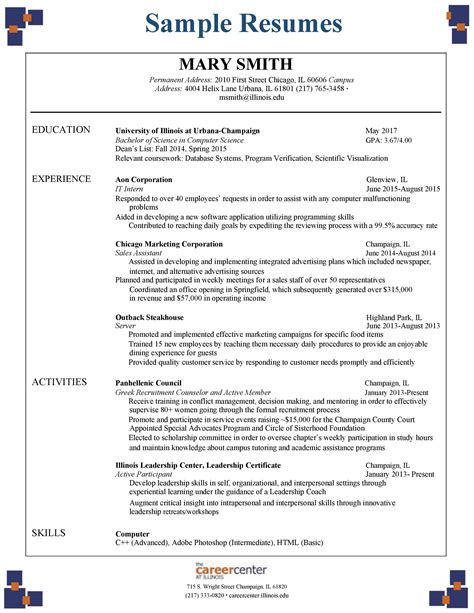 Student Resume Applying To College