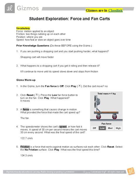 Student Exploration: Fan Cart Physics (Answer Key) | PDF | Force