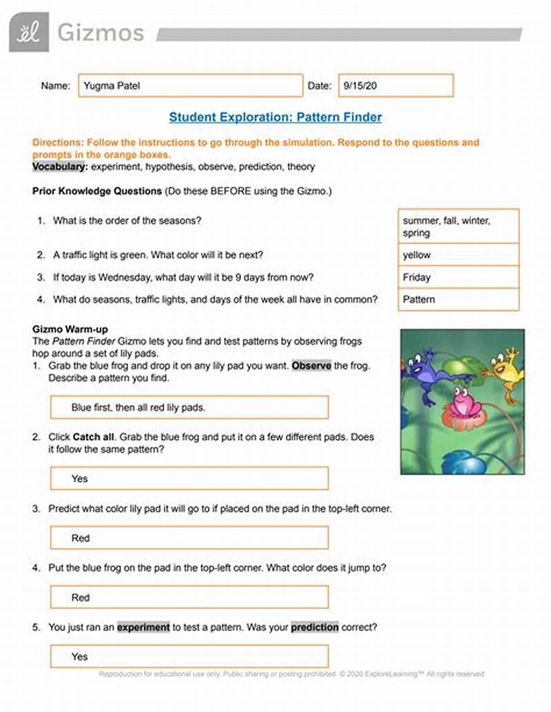 Student Exploration Pattern Finder Answer Key
