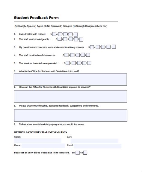 Sample Students Feedback Form 9+ Free Documents in PDF, Word