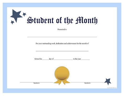 Student Of The Month Certificate Template Free