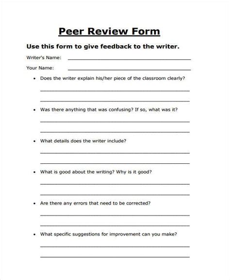 Student Peer Review Template