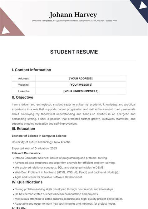 Student Resume Examples Simple