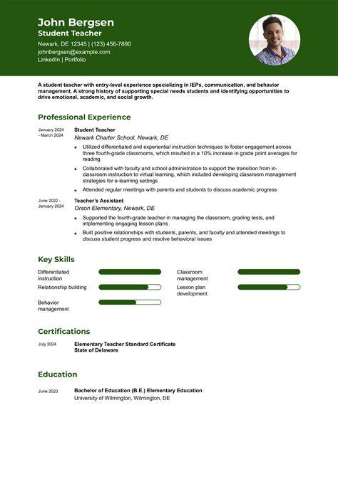Student Teacher Resume Examples