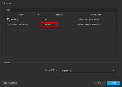 Studio, Script Editor, Replace All button, keyboard shortcut 