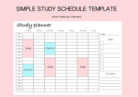 Study Calendar Template