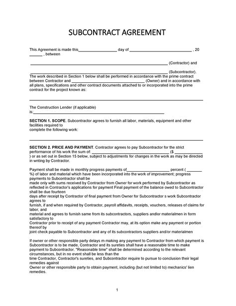 Subcontract Agreement Template