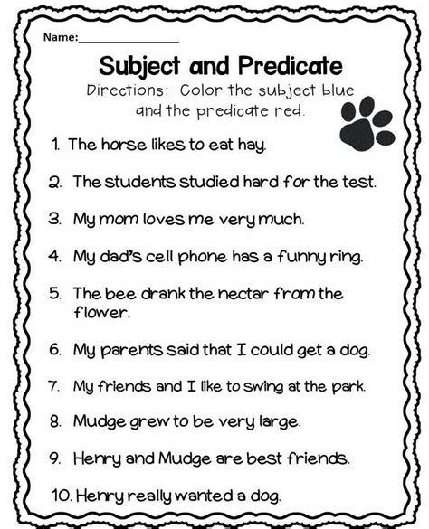 Understanding Subject And Predicate Worksheets Pdf With Answers