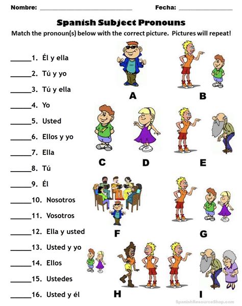Subject Pronouns In Spanish Worksheet - sharedoc