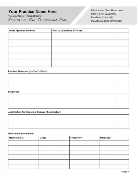 Substance Abuse Treatment Plan Template