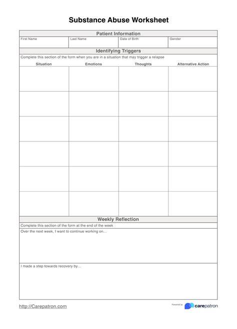 Substance Abuse Worksheet – Free Printable Practice Sheets Pdf - Great ...