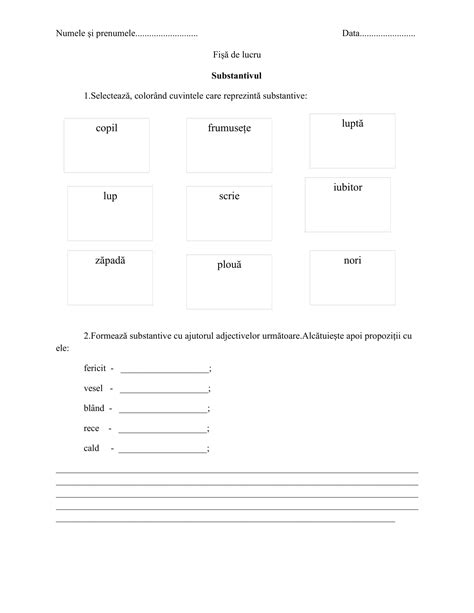 Substantivul Fisa De Lucru
