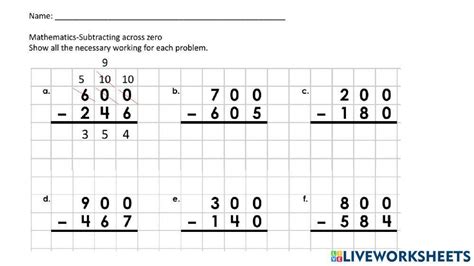 Subtract Across Zeros Worksheet for 1st - 3rd Grade | Lesson Planet