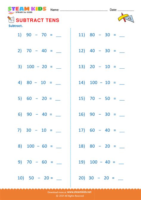Subtract Tens Worksheet