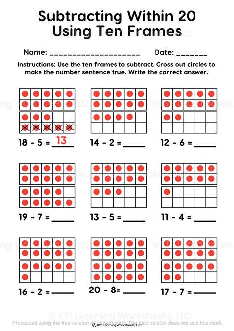 Subtraction 20 Worksheets
