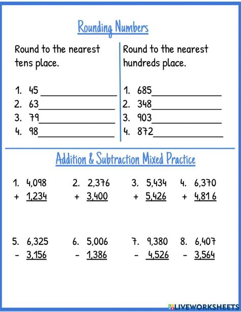 Subtraction Rounding Worksheets