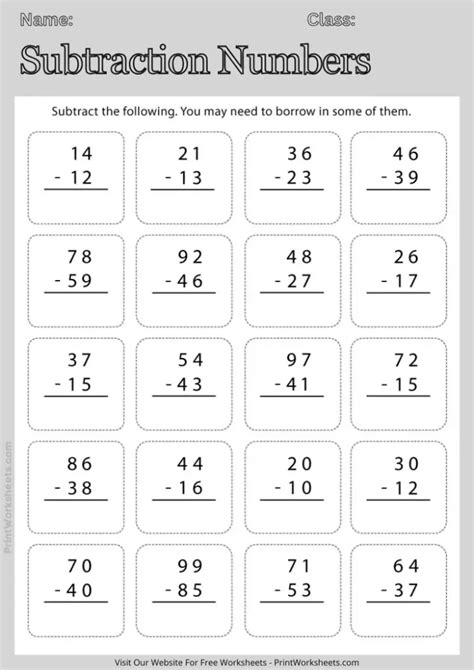 Subtraction With Borrowing Worksheet – Free Printable Practice Sheets Pdf